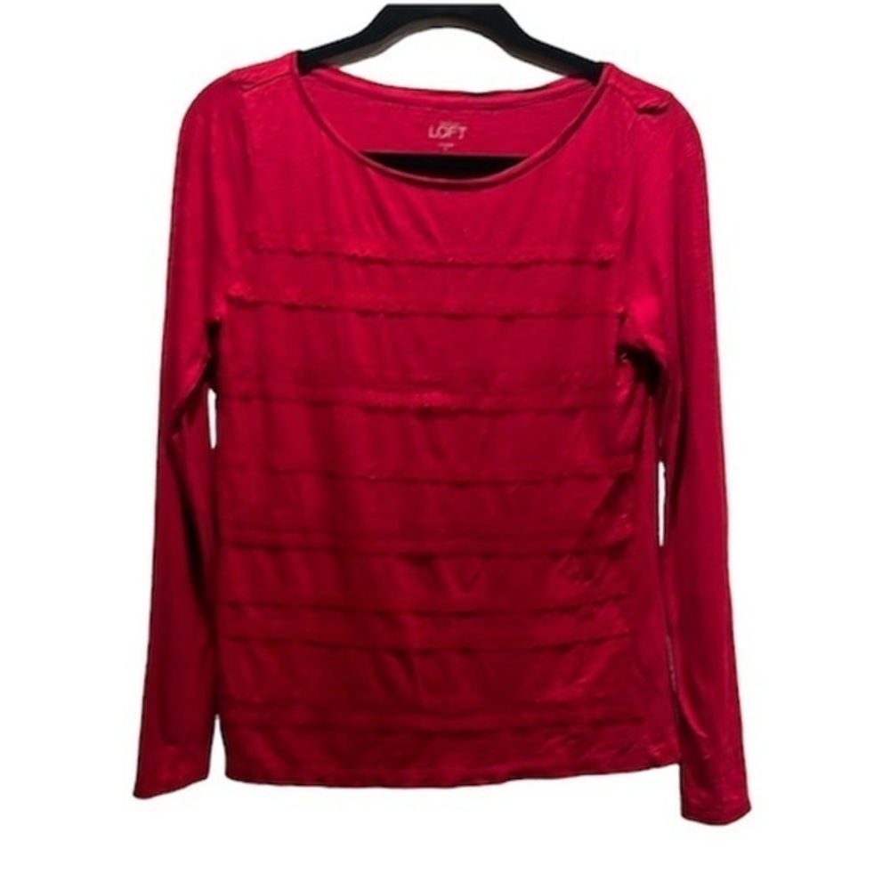 Ann Taylor LOFT Women’s Long Sleeve Lace Detail T Shirt Size Small
